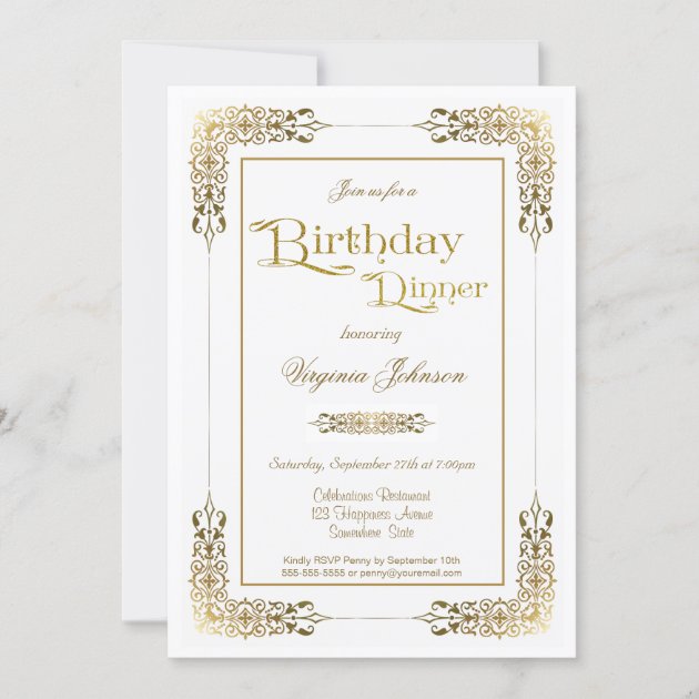 Elegant Ornate Gold Lace Birthday Dinner Party Invitation